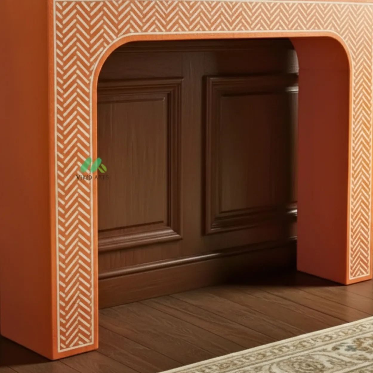 Bone Inlay Orange Console Table - Image 4