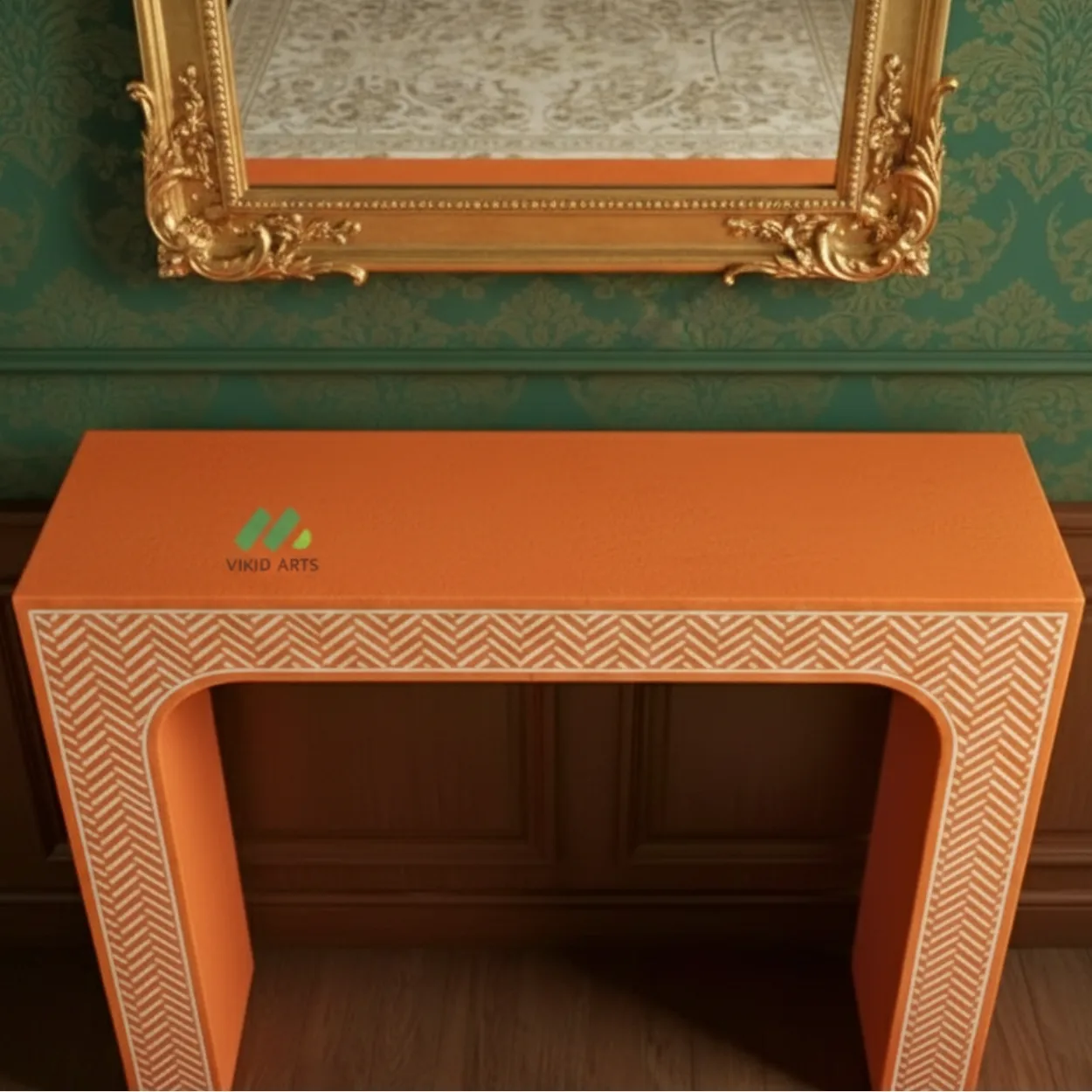 Bone Inlay Orange Console Table - Image 3