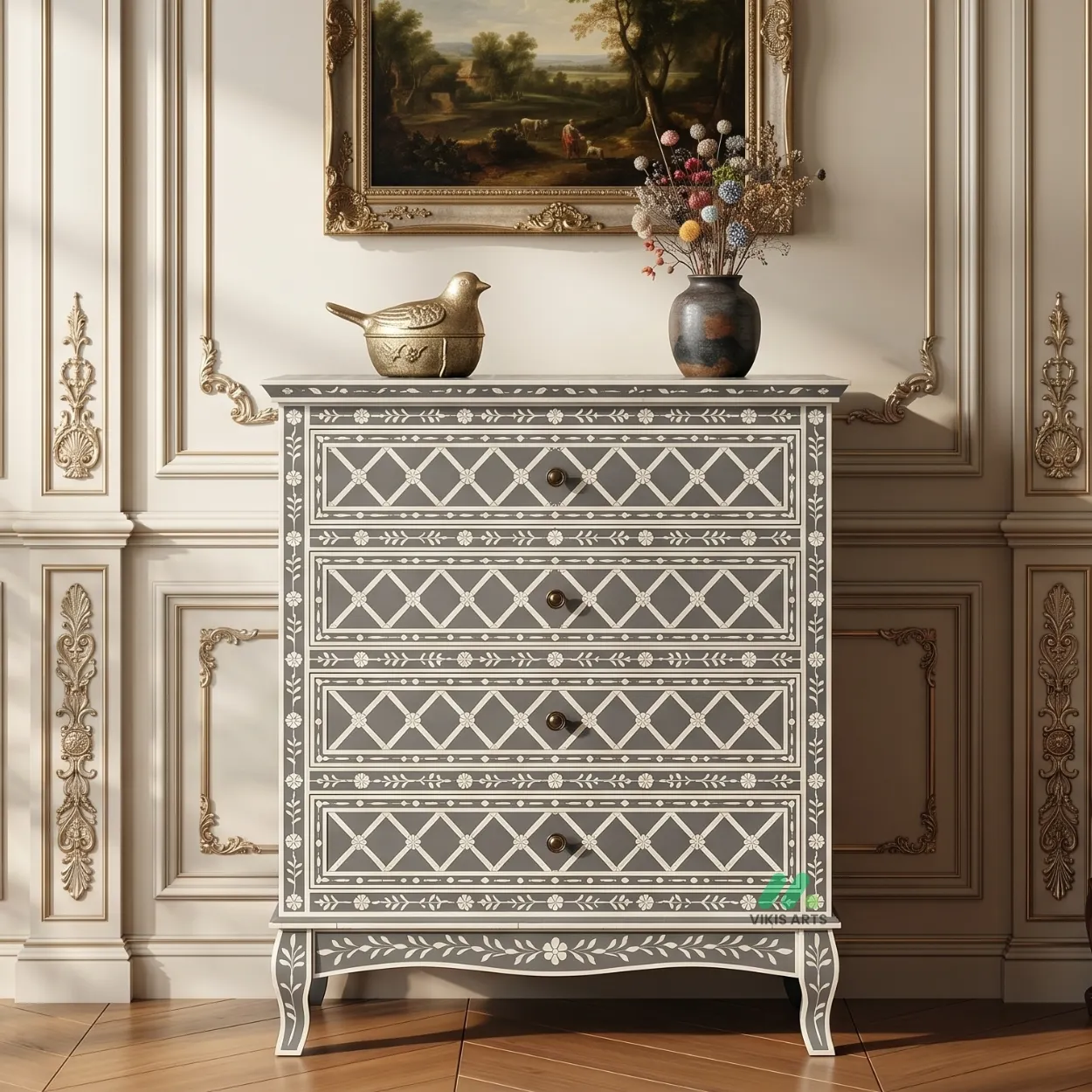Bone Inlay Grey 4 chest of drawer