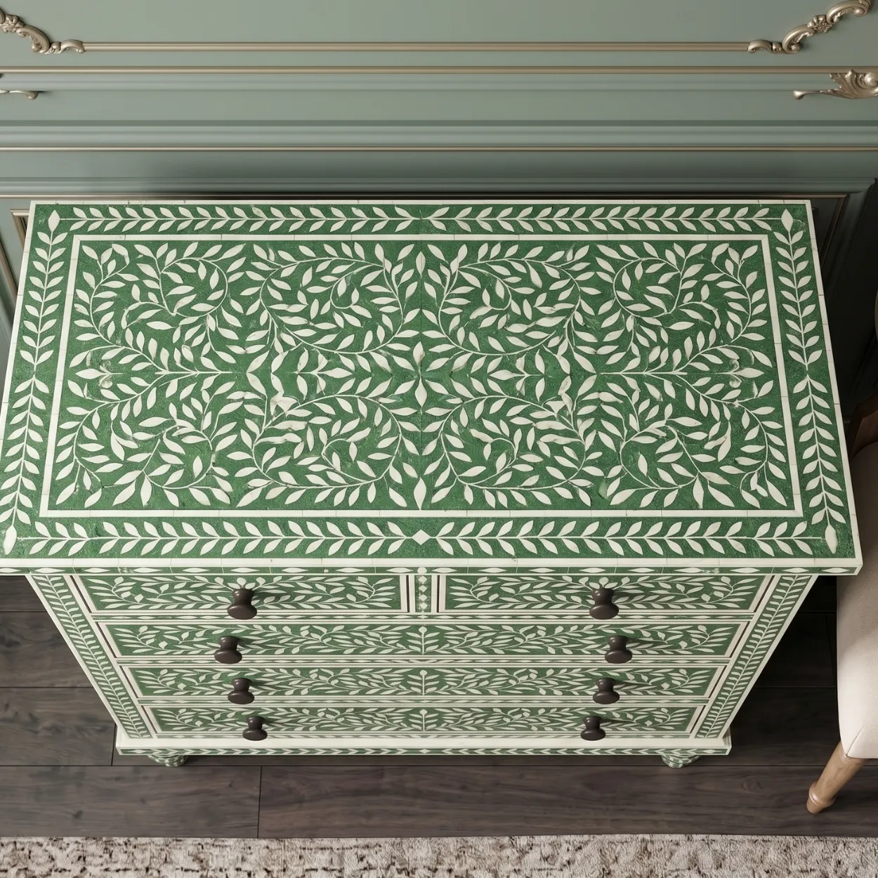 Bone Inlay Green 5 Chest of Drawer - Image 3