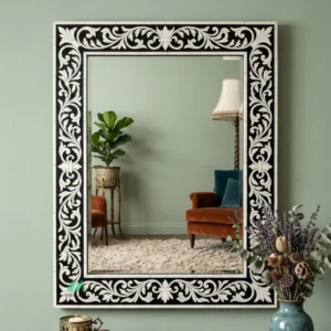 Bone Inlay Black Square Mirror Frame