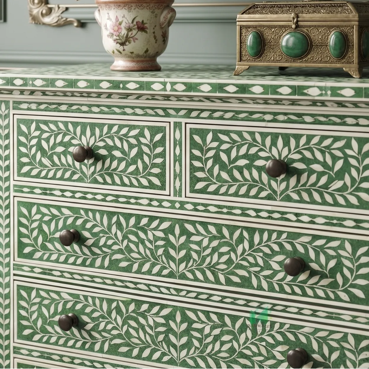 Bone Inlay Green 5 Chest of Drawer - Image 5