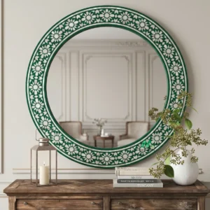 Mother of Pearl Green Round Mirror Frame