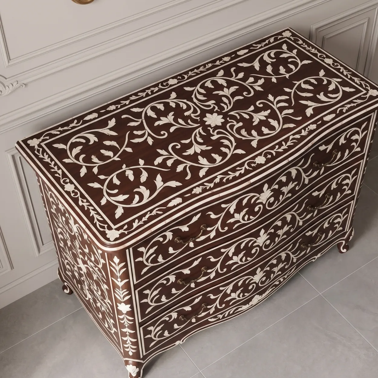 Bone Inlay Wooden Chest of Drawer - Image 4