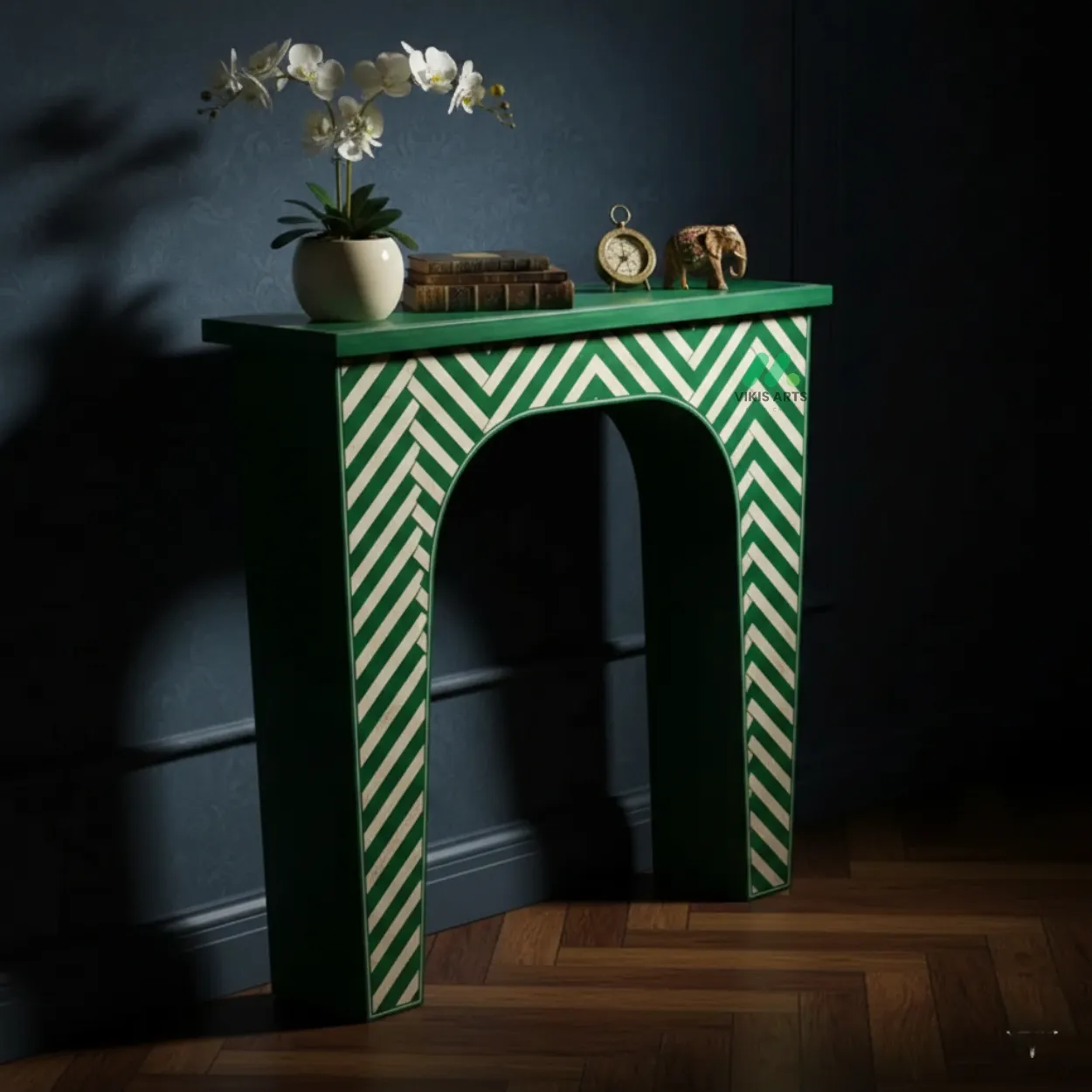 Bone Inlay Green Console Table