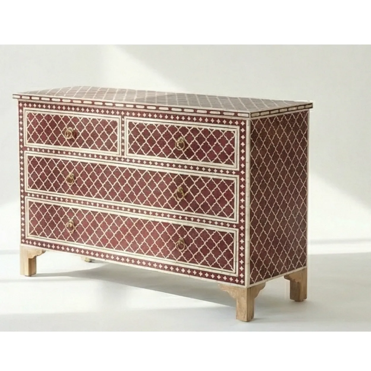 Bone Inlay Red 4 Chest of Drawer - Image 3