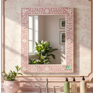 Bone Inlay Pink Square Mirror Frame