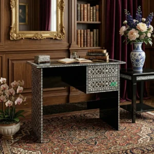 Mother of Pearl Black Study Table with 2 drawer