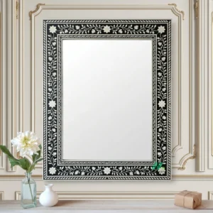 Bone Inlay Black Square Mirror Frame