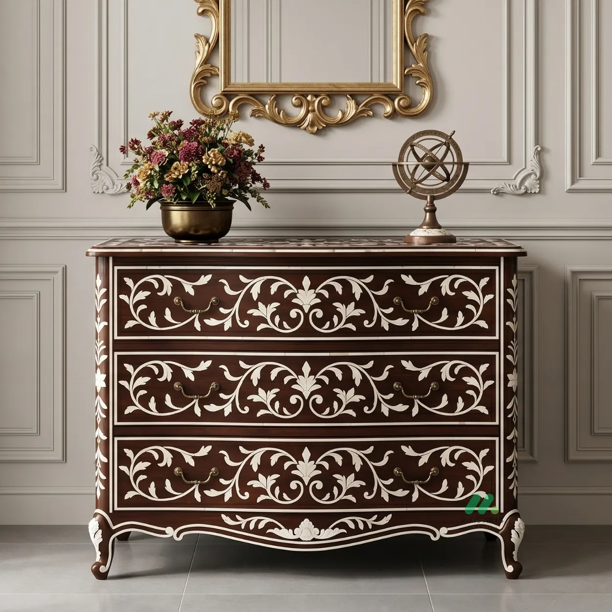 Bone Inlay Wooden Chest of Drawer