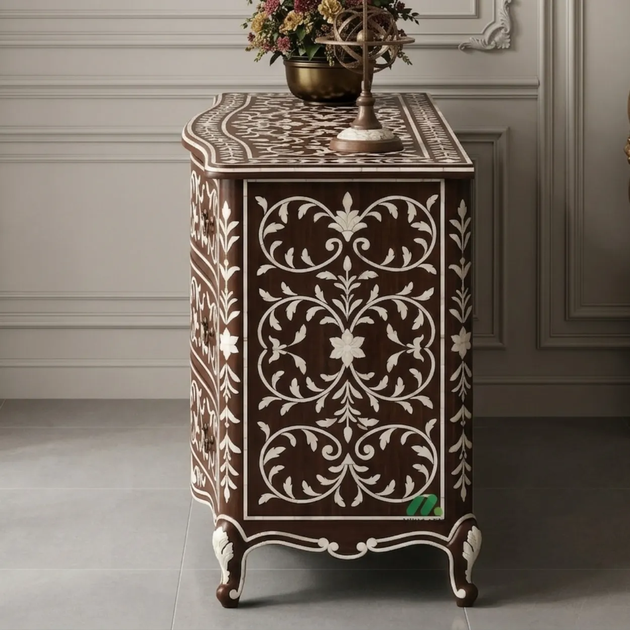 Bone Inlay Wooden Chest of Drawer - Image 7