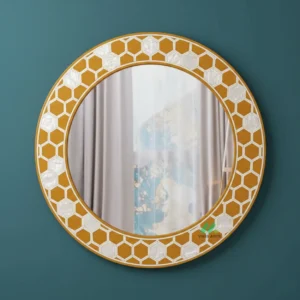 Mother of Pearl Yellow Round Mirror Frame