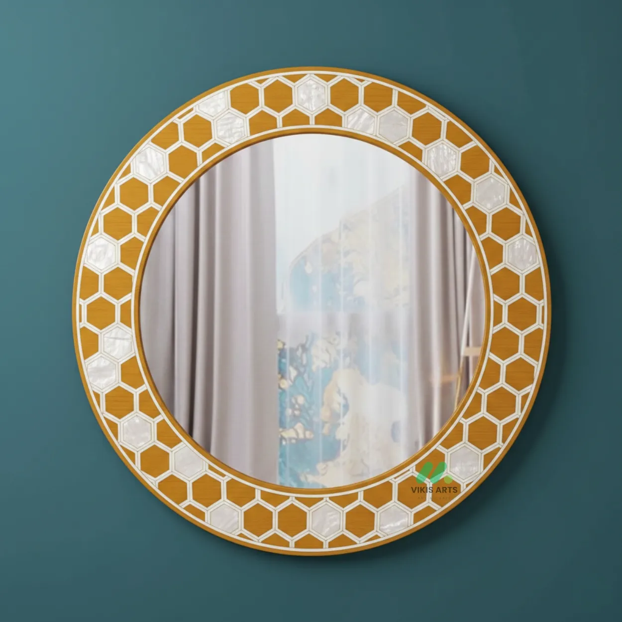 Mother of Pearl Yellow Round Mirror Frame