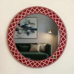 Mother of Pearl Red Round Mirror Frame