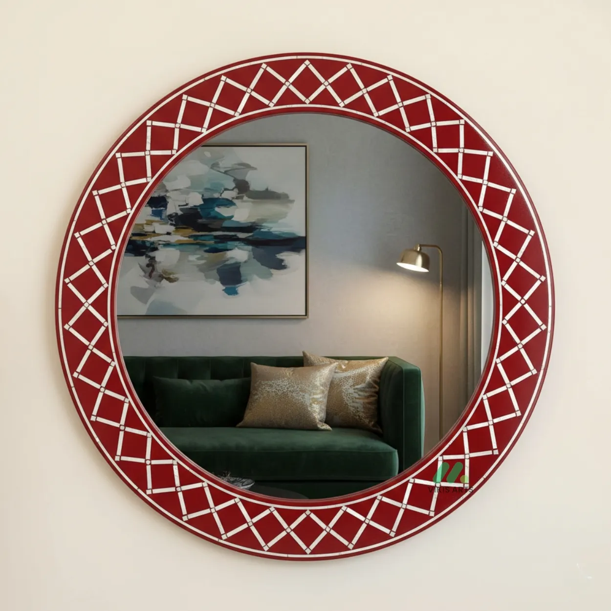 Mother of Pearl Red Round Mirror Frame