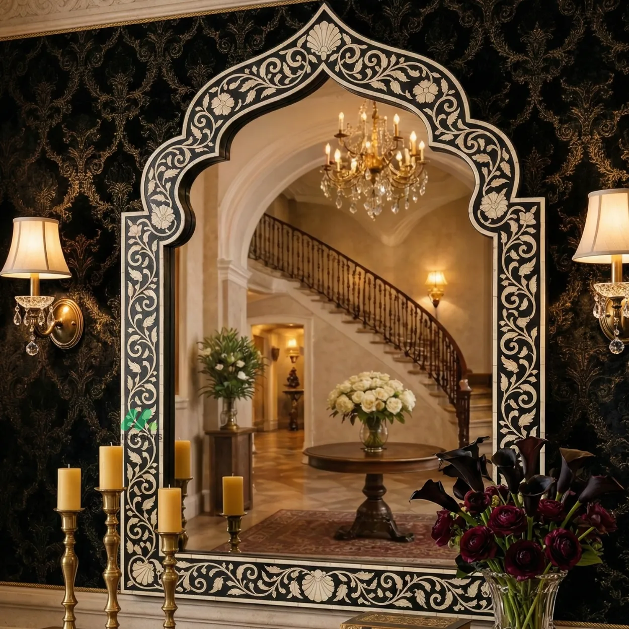 Mother of Pearl Black Mirror Frame