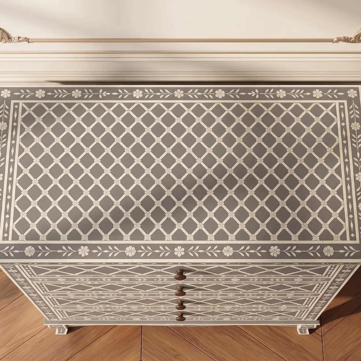 Bone Inlay Grey 4 chest of drawer - Image 3