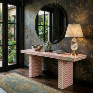 Bone Inlay Pink Console Table