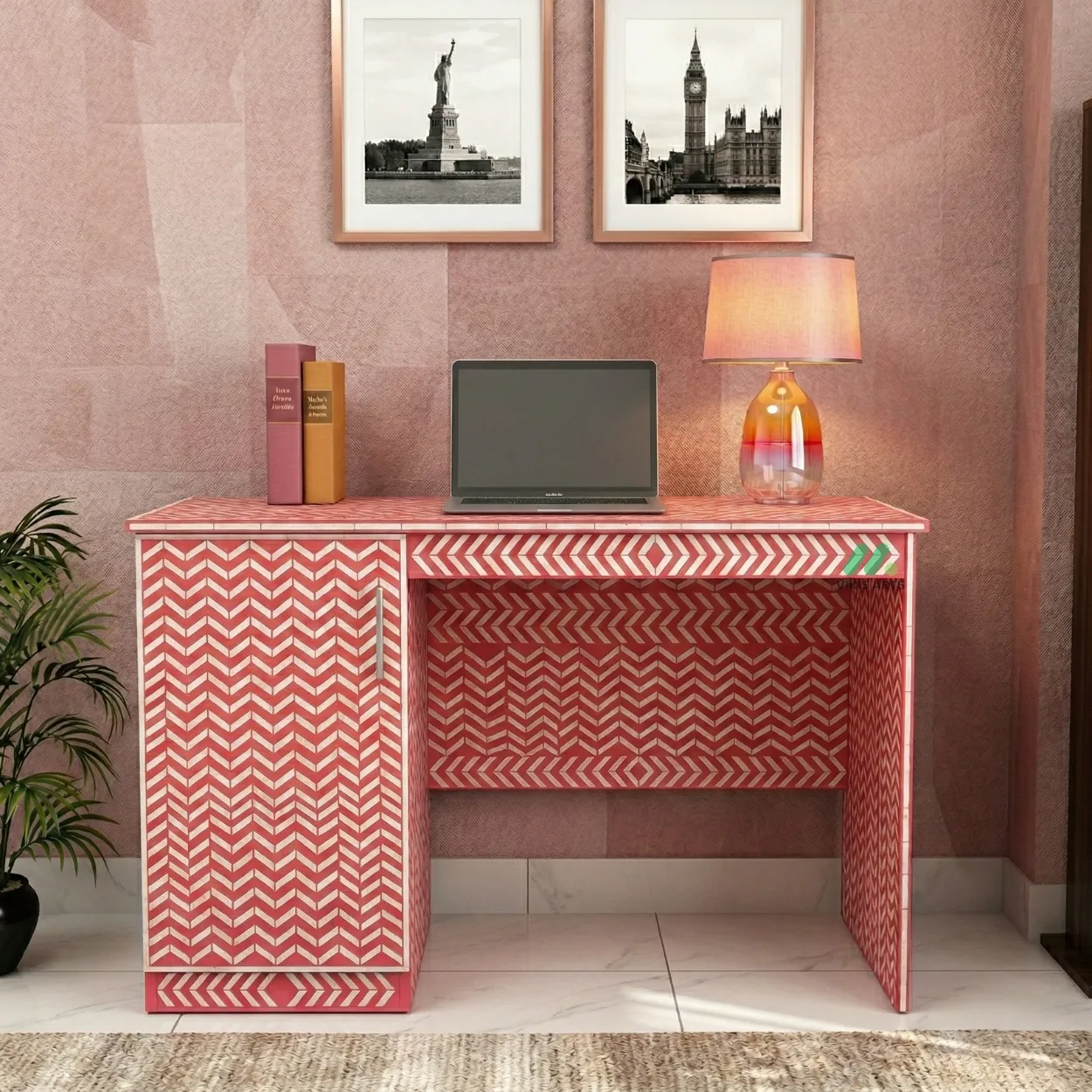 Bone Inlay Pink Desk