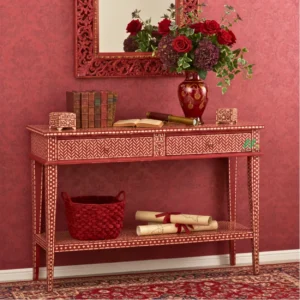 Bone Inlay Red Console Table