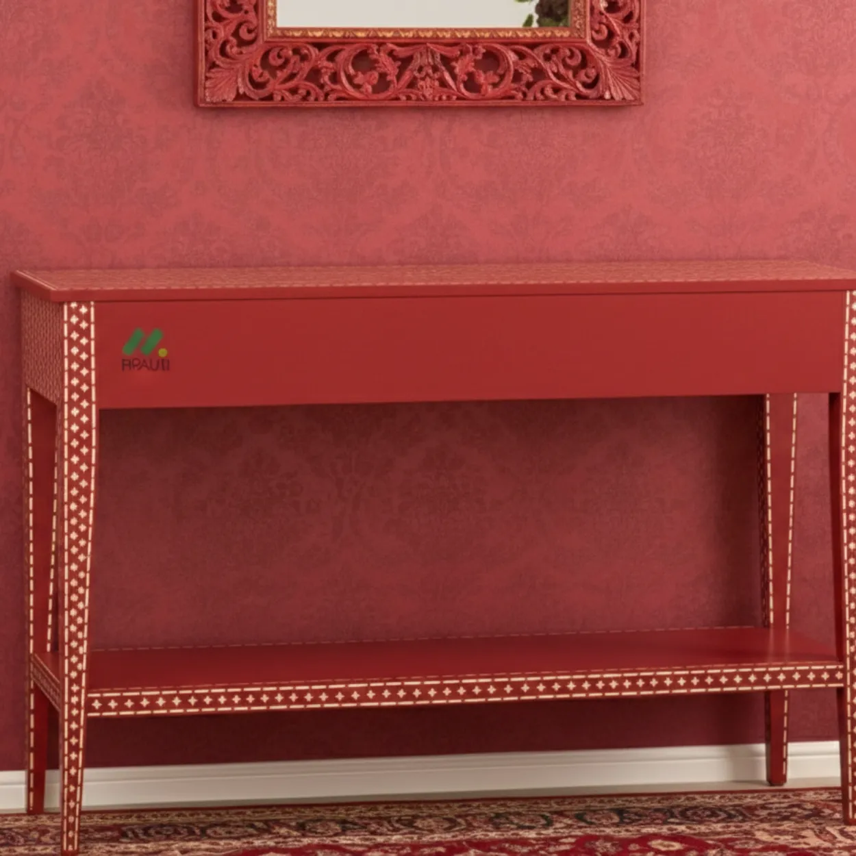 Bone Inlay Red Console Table - Image 2