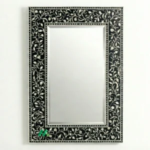 Bone Inlay Black Square Mirror Frame