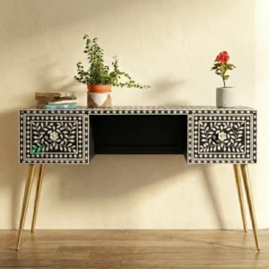 Mother of Pearl Black Study Table with 2 drawers