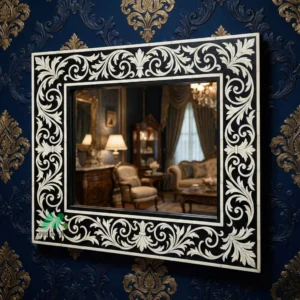 Bone Inlay Black Square Mirror Frame
