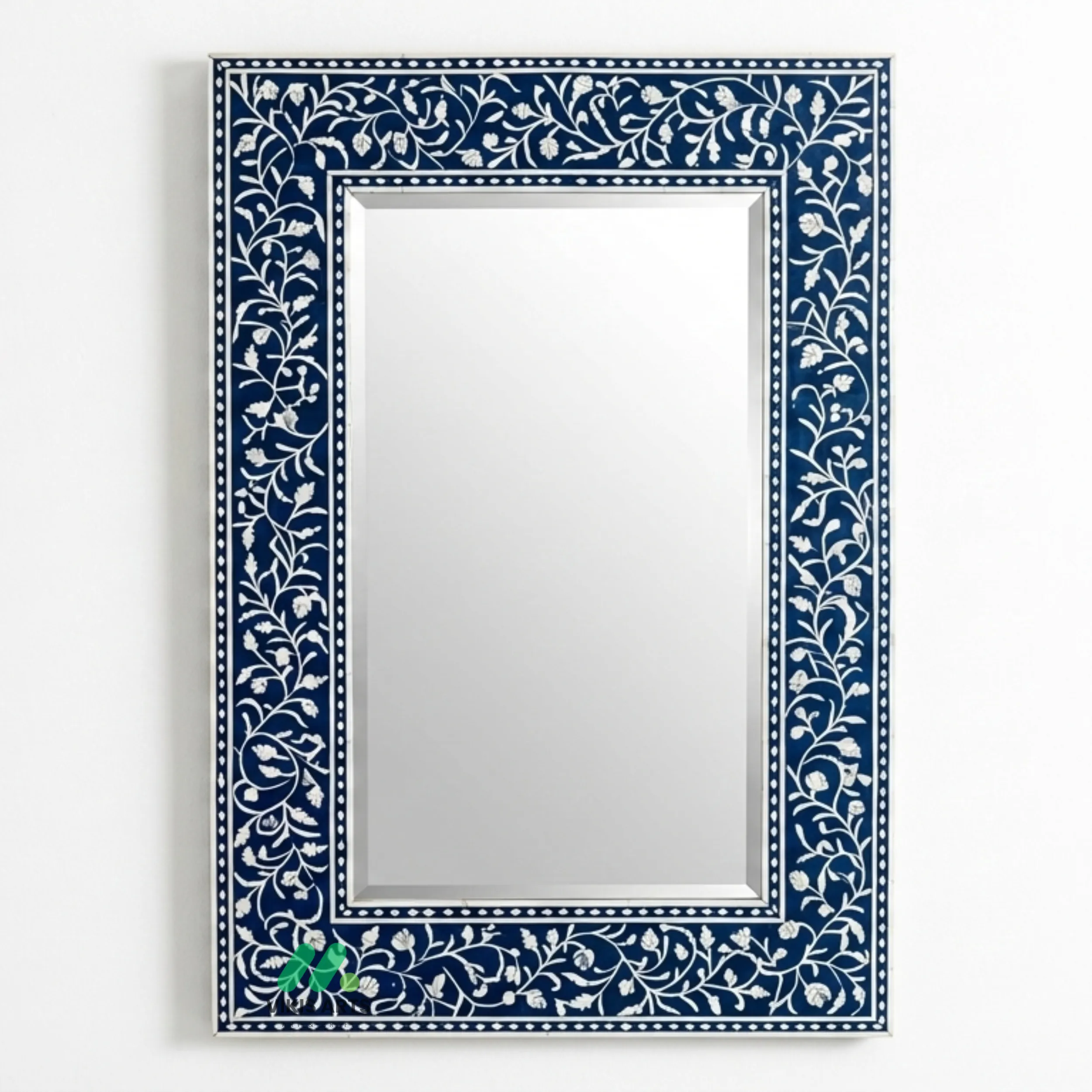Bone Inlay Blue Square Mirror Frame