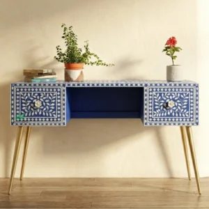 Mother of Pearl Blue Study Table with 2 drawers