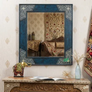 Bone Inlay Blue Square Mirror Frame