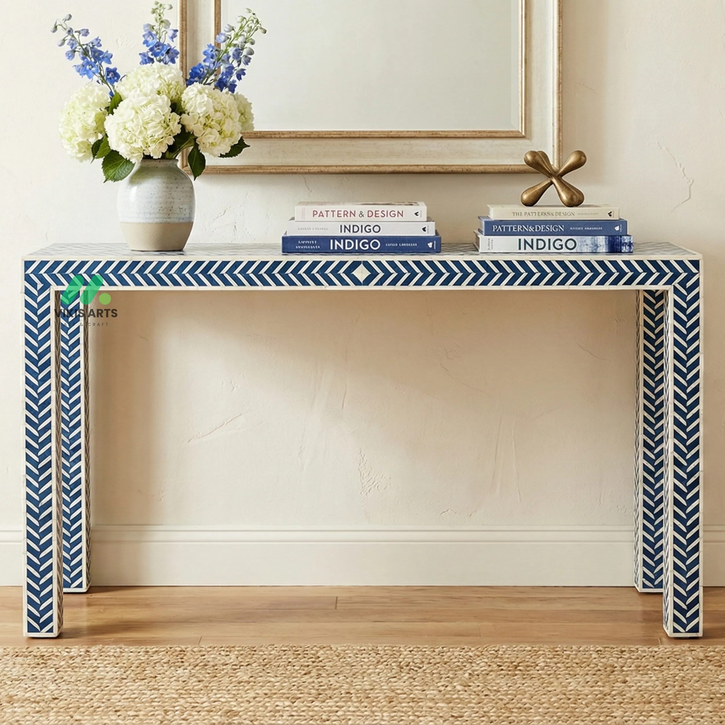 Bone Inlay Blue Console Table