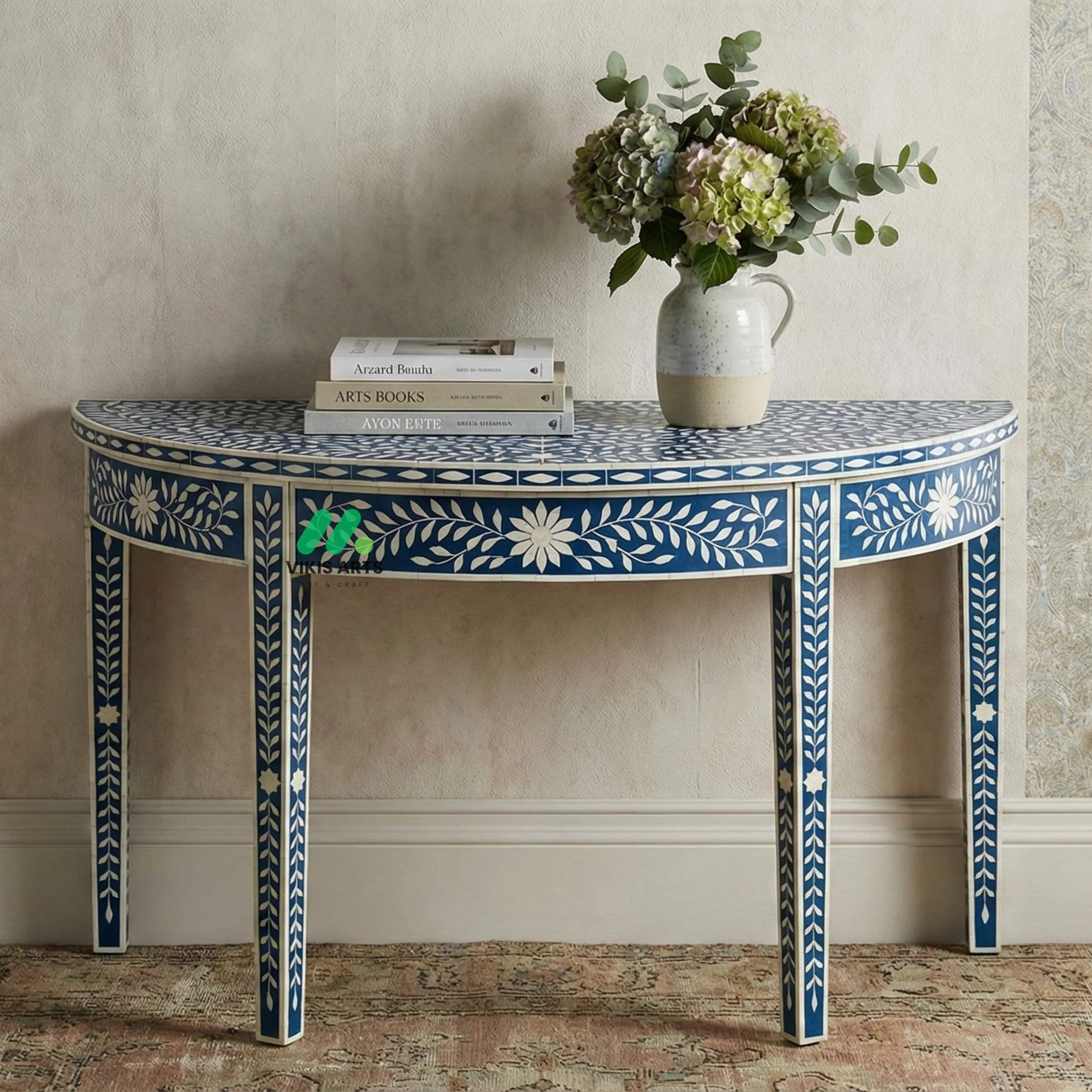 Bone Inlay Blue Console Table