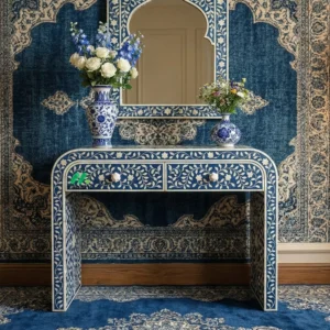 Bone Inlay Blue Console Table