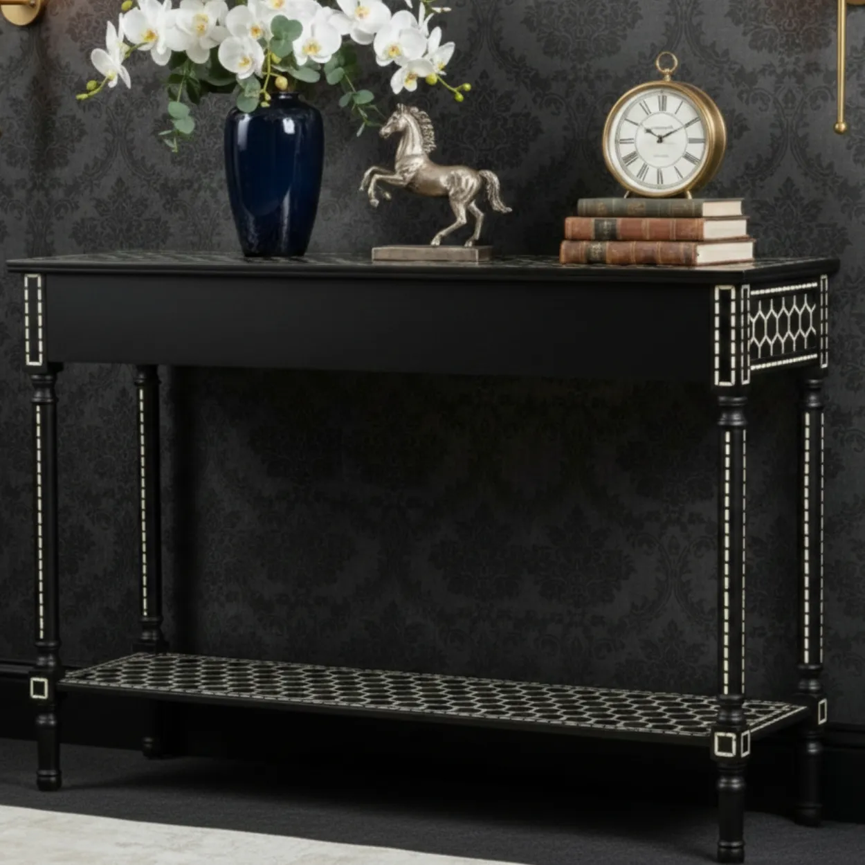 Bone Inlay Black Console Table - Image 2