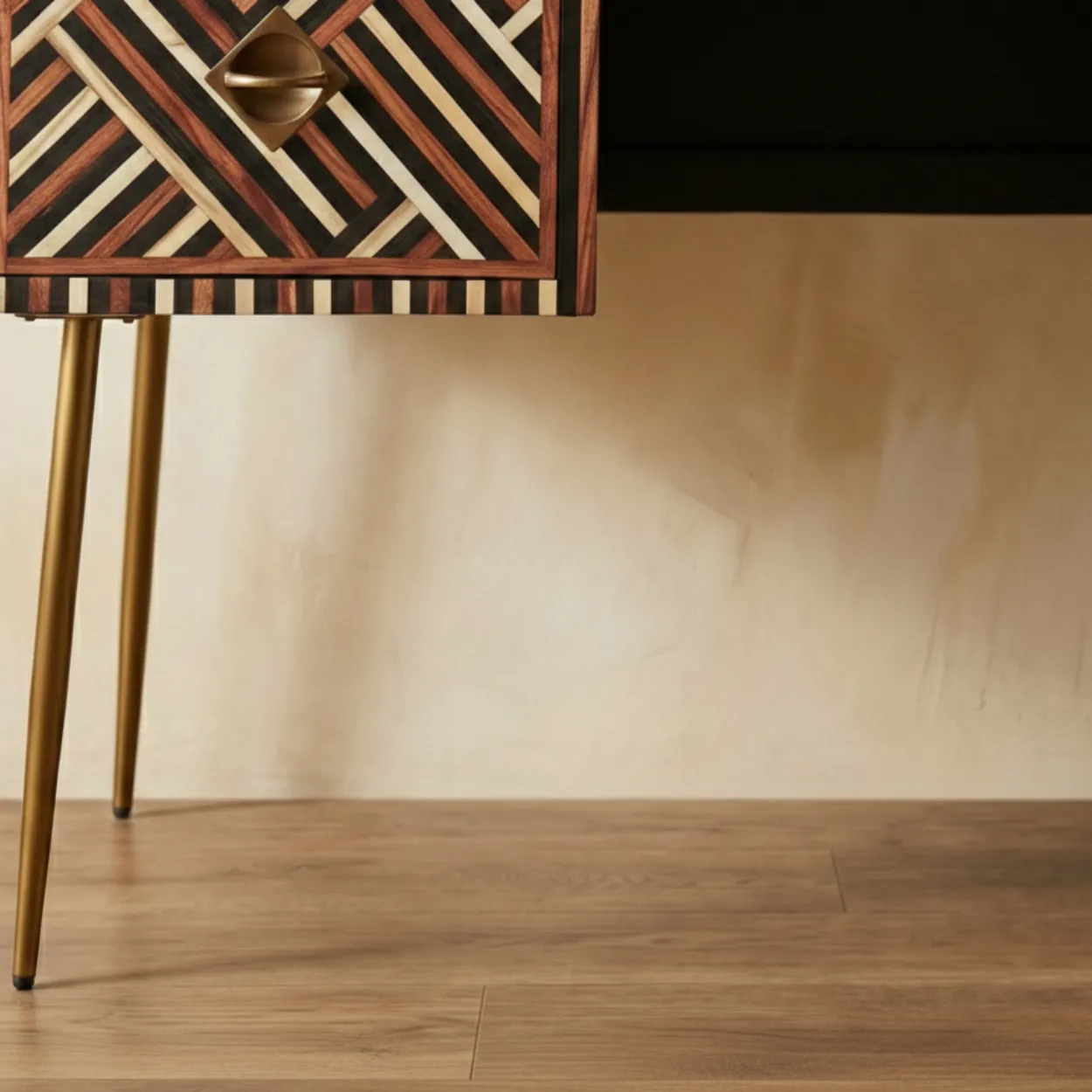 Bone Inlay Brown Desk with 2 Drawer - Image 7