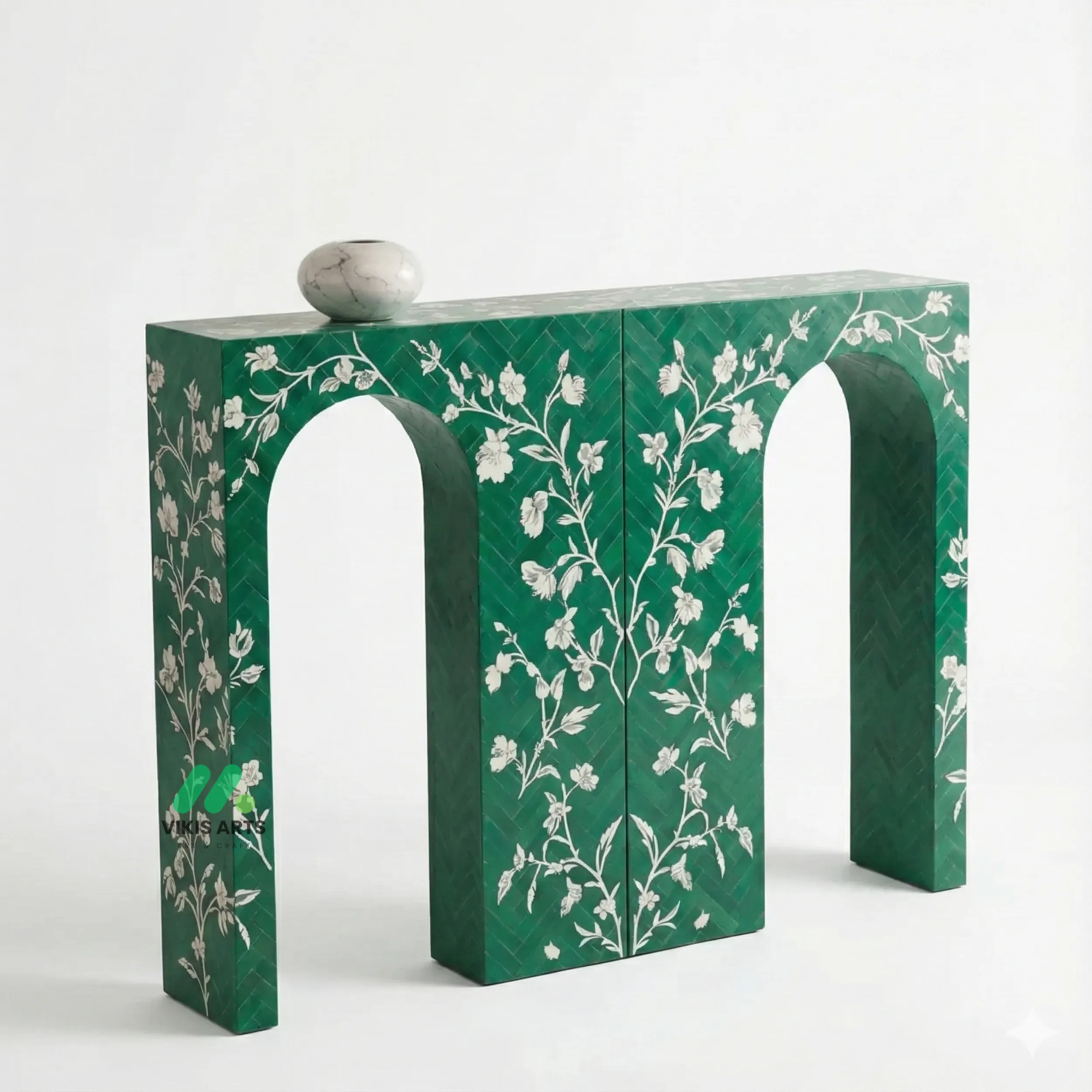 Bone Inlay Green Console Table