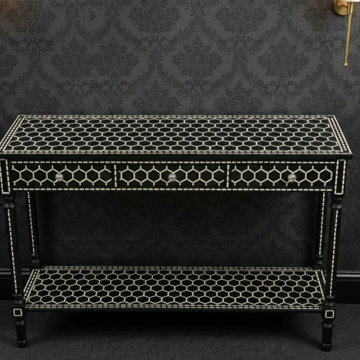 Bone Inlay Black Console Table - Image 3