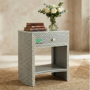 Bone inlay Grey bedside table