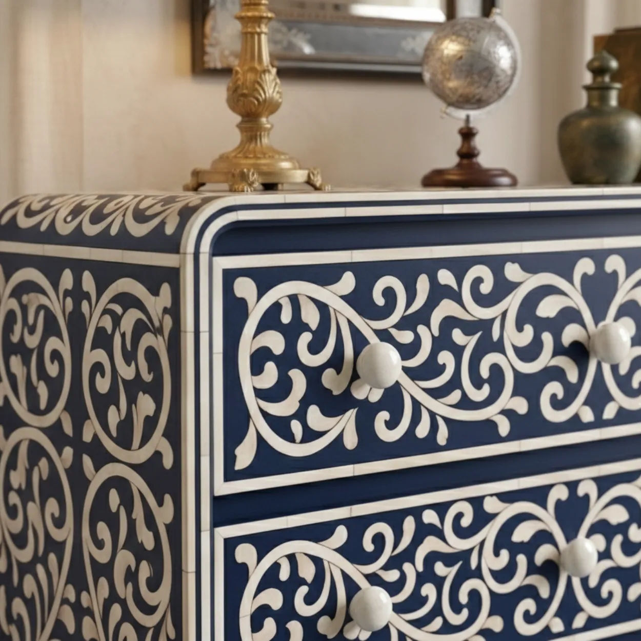 Bone Inlay Blue 3 Chest of Drawer - Image 4