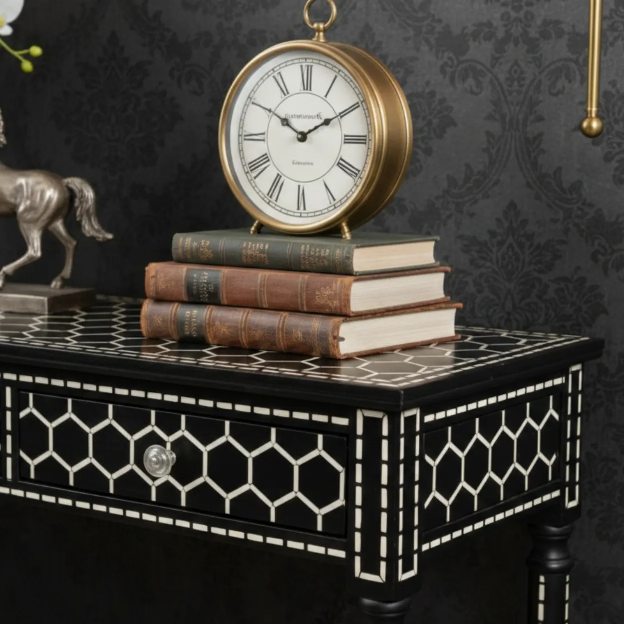 Bone Inlay Black Console Table - Image 6