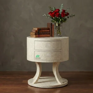Mother of Pearl White Round Nightstand