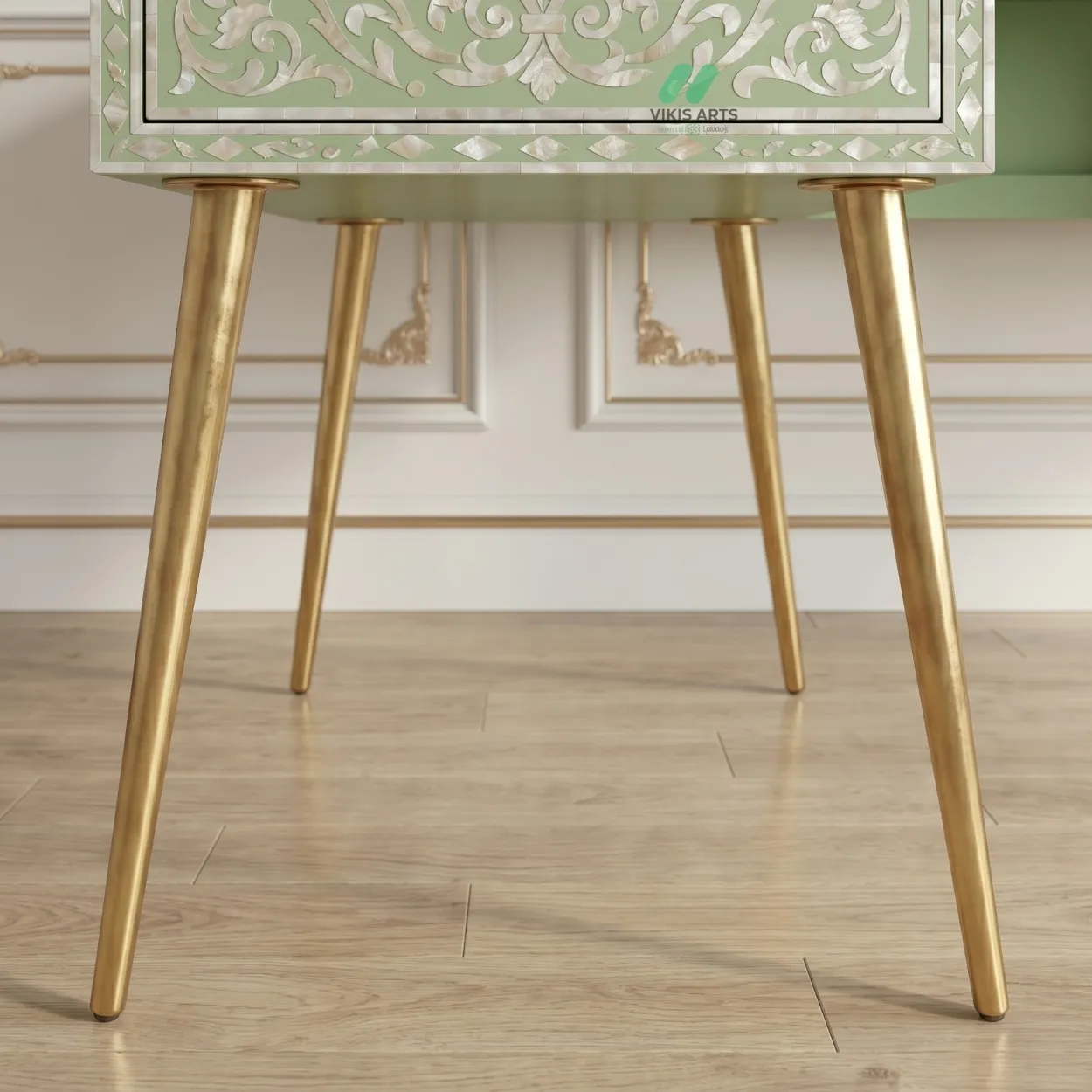 Mother of Pearl Light Green Study Table with 2 drawer - Image 7