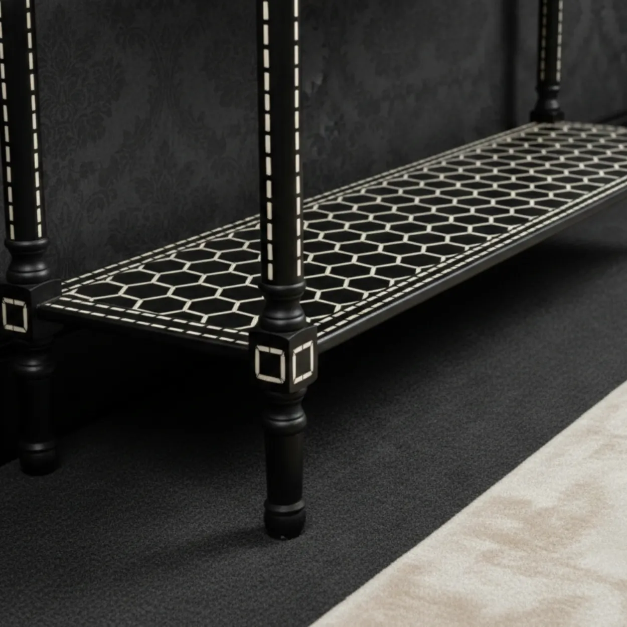 Bone Inlay Black Console Table - Image 7