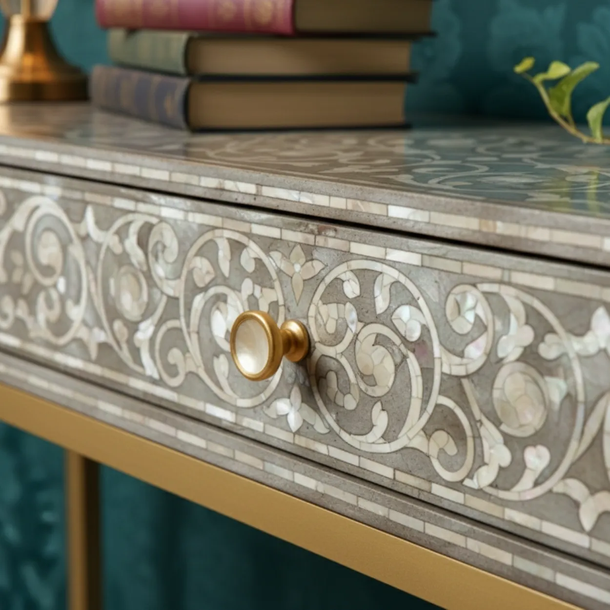 Mother of Pearl Grey Console Table - Image 5