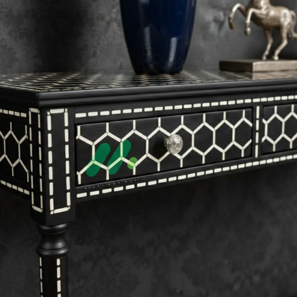 Bone Inlay Black Console Table - Image 5