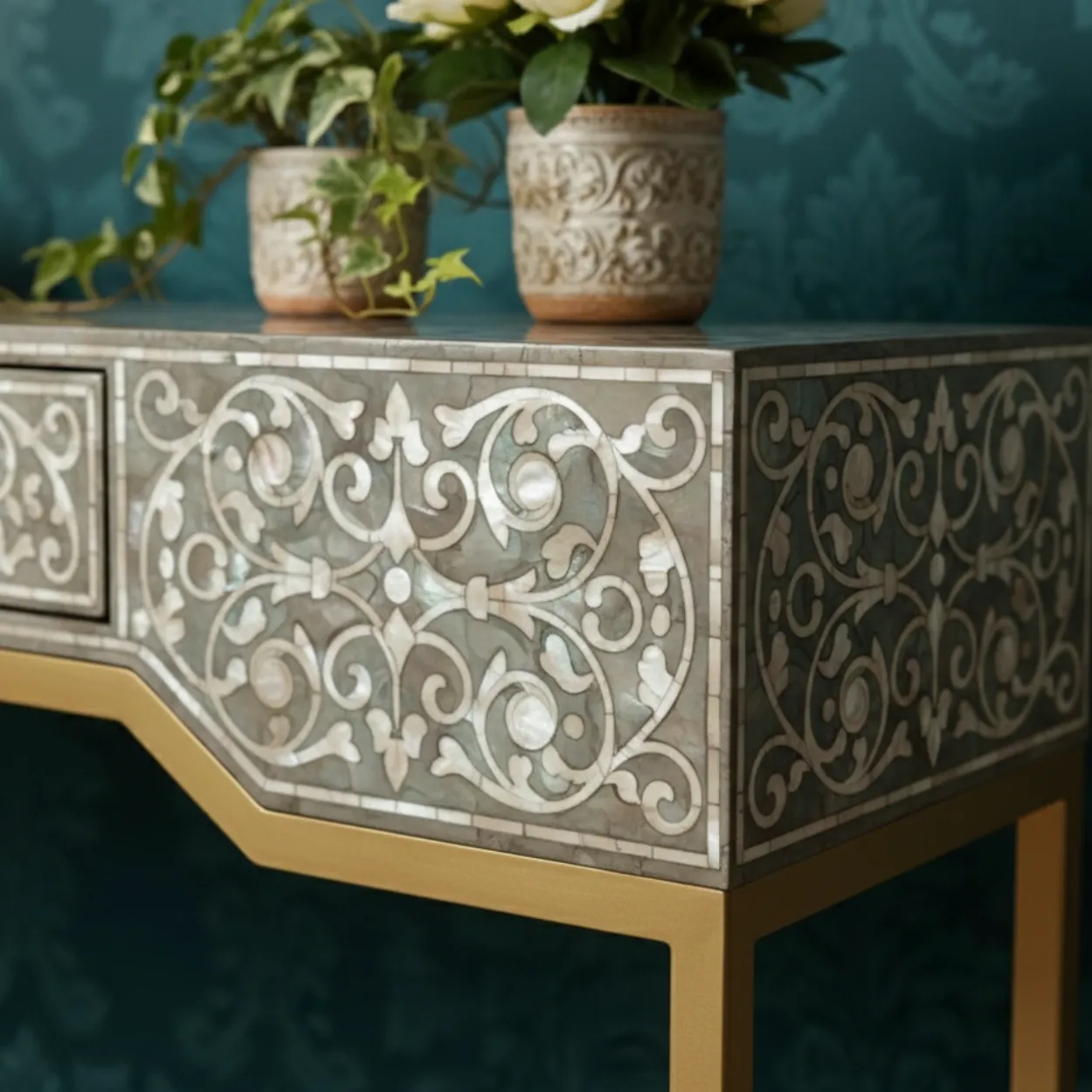 Mother of Pearl Grey Console Table - Image 6
