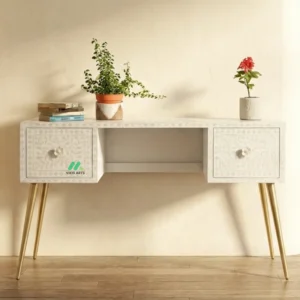 Mother of Pearl White Study Table with 2 drawers