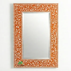Bone Inlay Orange Square Mirror Frame