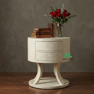 Mother of Pearl White Round Bedside Table